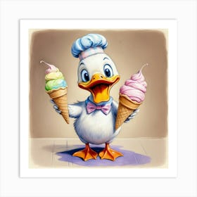 Duck With Ice Cream Cones Art Print