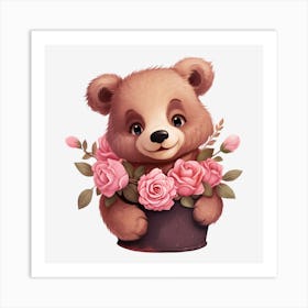 Teddy Bear With Roses 15 Art Print