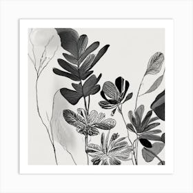 Black And White Drawing Of Flowers Art Print