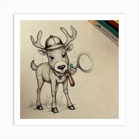 Deer With Magnifying Glass 5 Art Print