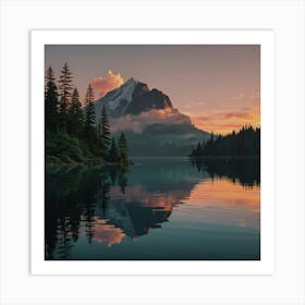 Sunrise Over Mountain Lake Art Print