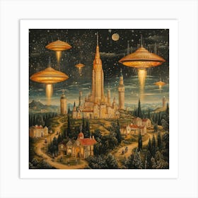 Alien Invasion Ancient Tapestry 1 Art Print