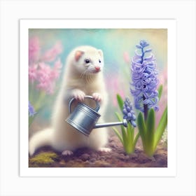 Ferret Watering Flowers Art Print