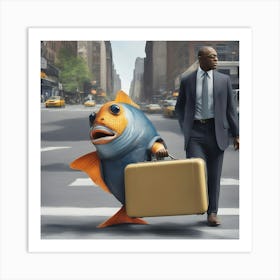 Fish and man in the city Art Print