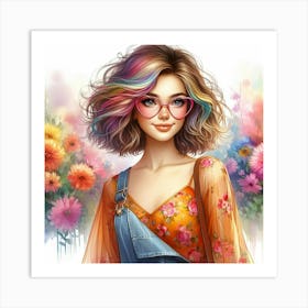 Colorful Girl With Glasses Art Print