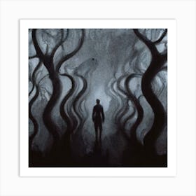 Man Walking Through A Forest Art Print