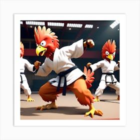 Karate Roosters 1 Art Print