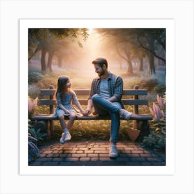 Father And Daughter In The Park 1 Art Print