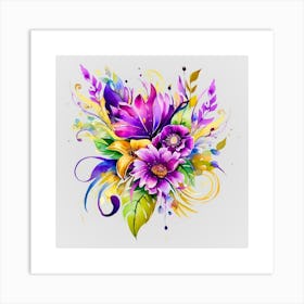 Watercolor Mardi Gras Flower Bouquets 12 Art Print