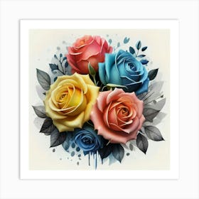 Watercolor design with beautiful roses oil painting abstract 2 Art Print