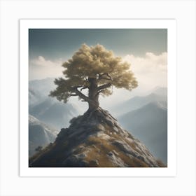 Tree On Top Of Mountain 4 Art Print