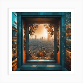 A Man S Head Shows Through The Window Of A City, In The Style Of Multi Layered Geometry, Egyptian Ar (6) Art Print