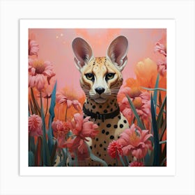 Serval Pink Jungle Animal Portrait Art Print