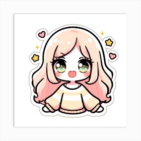 Kawaii Girl Sticker Art Print