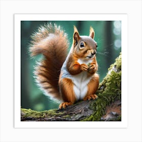 Squirrel Sitting On A Tree Branch Art Print