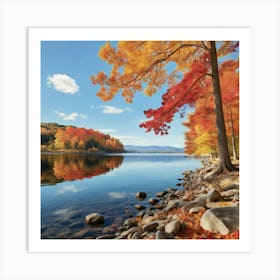 Fall Foliage By The Lake paintings art print Art Print