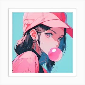 Anime Girl Blowing Bubble Gum Art Print