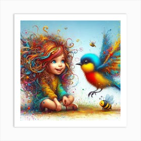 Little Girl With Colorful Hair Art Print