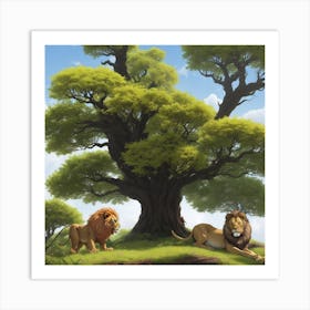 Lions Under A Tree Art Print