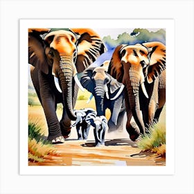 Elephant Family Painting Art Print