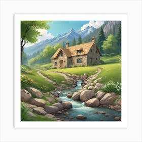 Cottage In The Mountains 4 Art Print