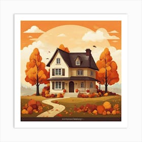 Autumn House Background Art Print