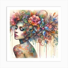 Watercolor Floral Woman #4 Art Print
