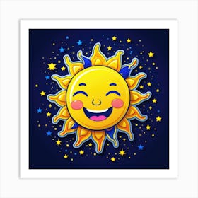 Lovely smiling sun on a blue gradient background 98 Art Print