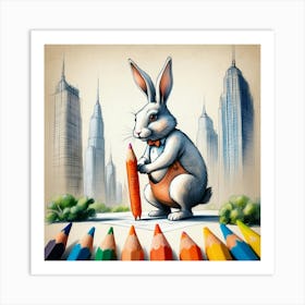 Rabbit With Colored Pencils 1 Art Print