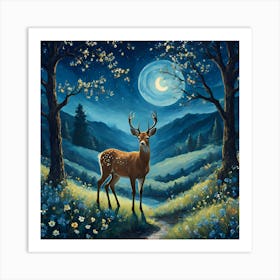 Deer In The Moonlight Art Print