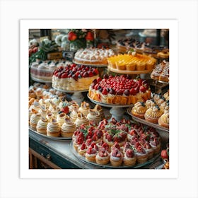 Bakery Shop With Cakes And Pastries Art Print