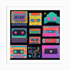 Retro Cassettes Art Print