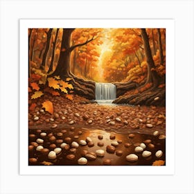 Autumn Forest With Waterfall Art Print