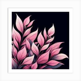 Pink Leaves On Black Background 3 Art Print