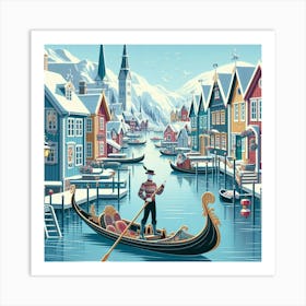 Scandinavian style, Gondola and gondolier 1 Art Print