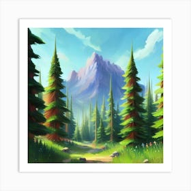 Path To The Mountains trees pines forest 2 Art Print