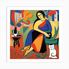 Matisse Style Woman With A Cat Art Print