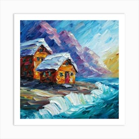 Acrylic and impasto pattern, mountain village, sea waves, log cabin, high definition, detailed geometric 14 Art Print