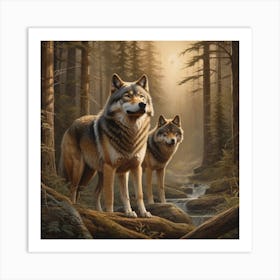 Two Wolves In The Woods Art Print