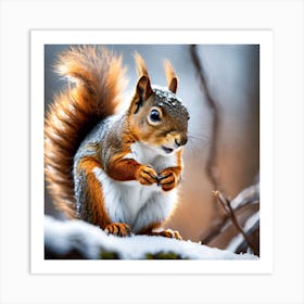 Squirrel In The Snow 2 Art Print