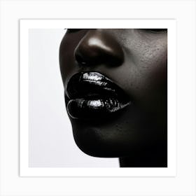 Close Up Of Full Sealed Lips Shades Of Ebony Against A Stark White Backdrop Symbolizing Silence A (1) Art Print