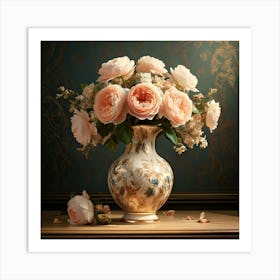 Firefly Vase, Roses, Peonies, Digital Art, Soft Lighting, Rich Colors, Floral Patterns, Intricate De (9) Art Print