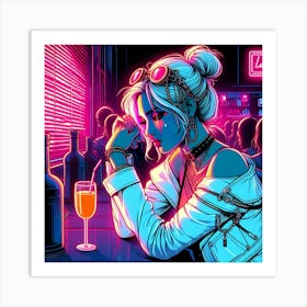 Neon Girl In A Bar Art Print