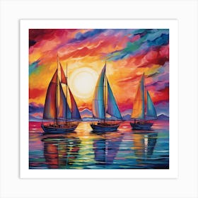 Sailboats At Sunset 19 Art Print