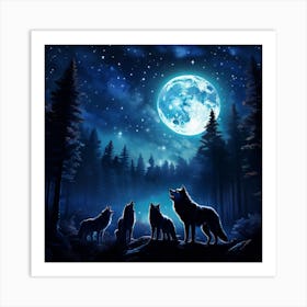 Howling Wolves art print Art Print