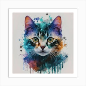 Watercolor Cat Painting Art Print