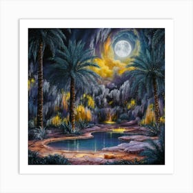 A night in the desert in the middle of a moonlit oasis 7 Art Print