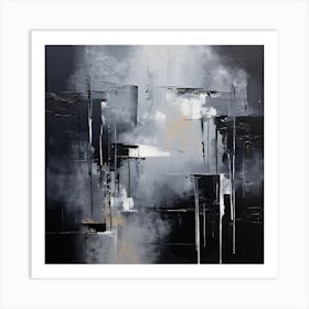 Hand Painted Abstract Black And Gray Art Print
