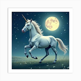 Mystical Unicorn Galloping Through A Moonlit Meadow With Twinkling Stars 1 Art Print