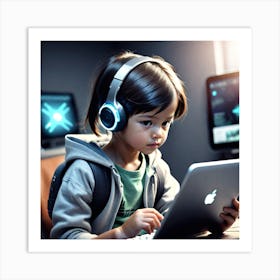 Child Using A Laptop Art Print